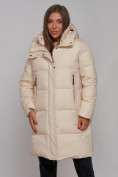 Оптом Пальто утепленное молодежное зимнее женское бежевого цвета 52322B в Екатеринбурге, фото 12