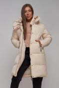 Оптом Пальто утепленное молодежное зимнее женское бежевого цвета 52322B в Омске, фото 16