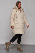 Оптом Пальто утепленное молодежное зимнее женское бежевого цвета 52322B в Барнауле, фото 3
