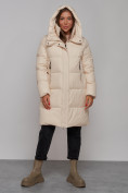 Оптом Пальто утепленное молодежное зимнее женское бежевого цвета 52322B в Волгоградке, фото 5