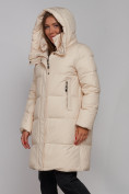 Оптом Пальто утепленное молодежное зимнее женское бежевого цвета 52322B, фото 6