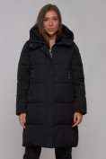 Оптом Пальто утепленное молодежное зимнее женское черного цвета 52322Ch в Перми, фото 10