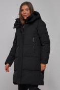Оптом Пальто утепленное молодежное зимнее женское черного цвета 52322Ch в Кемерово, фото 11