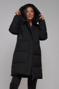Оптом Пальто утепленное молодежное зимнее женское черного цвета 52322Ch в Перми, фото 17