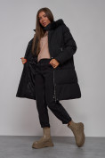 Оптом Пальто утепленное молодежное зимнее женское черного цвета 52322Ch в Перми, фото 19