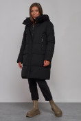 Оптом Пальто утепленное молодежное зимнее женское черного цвета 52322Ch в Омске, фото 2