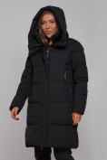 Оптом Пальто утепленное молодежное зимнее женское черного цвета 52322Ch в Перми, фото 5