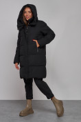 Оптом Пальто утепленное молодежное зимнее женское черного цвета 52322Ch в Саратове, фото 7