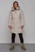 Оптом Пальто утепленное молодежное зимнее женское светло-серого цвета 52322SS в Екатеринбурге