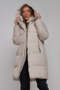Оптом Пальто утепленное молодежное зимнее женское светло-серого цвета 52322SS в Казани, фото 16