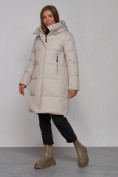 Оптом Пальто утепленное молодежное зимнее женское светло-серого цвета 52322SS, фото 2