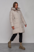 Оптом Пальто утепленное молодежное зимнее женское светло-серого цвета 52322SS в Перми, фото 3