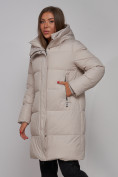 Оптом Пальто утепленное молодежное зимнее женское светло-серого цвета 52322SS в Перми, фото 9