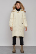 Оптом Пальто утепленное молодежное зимнее женское бежевого цвета 52323B в Сочи