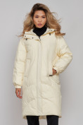 Оптом Пальто утепленное молодежное зимнее женское бежевого цвета 52323B в Екатеринбурге, фото 4