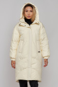 Оптом Пальто утепленное молодежное зимнее женское бежевого цвета 52323B в Омске, фото 9
