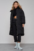 Оптом Пальто утепленное молодежное зимнее женское черного цвета 52323Ch в Перми, фото 17