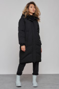 Оптом Пальто утепленное молодежное зимнее женское черного цвета 52323Ch в Ульяновске, фото 2