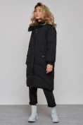 Оптом Пальто утепленное молодежное зимнее женское черного цвета 52323Ch в Перми, фото 3