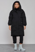 Оптом Пальто утепленное молодежное зимнее женское черного цвета 52323Ch в  Красноярске, фото 6