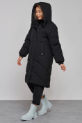 Оптом Пальто утепленное молодежное зимнее женское черного цвета 52323Ch в Саратове, фото 8