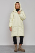 Оптом Пальто утепленное молодежное зимнее женское светло-желтого цвета 52323SJ в Перми, фото 6