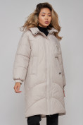 Оптом Пальто утепленное молодежное зимнее женское светло-серого цвета 52323SS в Ульяновске, фото 11