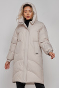 Оптом Пальто утепленное молодежное зимнее женское светло-серого цвета 52323SS в Баку, фото 7