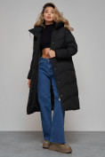 Оптом Пальто утепленное молодежное зимнее женское черного цвета 52325Ch в Перми, фото 14