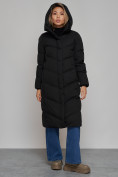 Оптом Пальто утепленное молодежное зимнее женское черного цвета 52325Ch в Перми, фото 5