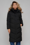 Оптом Пальто утепленное молодежное зимнее женское черного цвета 52325Ch в Казани, фото 9