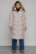 Оптом Пальто утепленное молодежное зимнее женское светло-серого цвета 52325SS в Перми