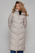 Оптом Пальто утепленное молодежное зимнее женское светло-серого цвета 52325SS в Перми, фото 10