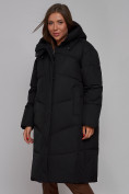 Оптом Пальто утепленное молодежное зимнее женское черного цвета 52326Ch в Перми, фото 10