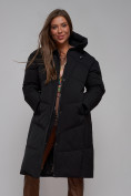 Оптом Пальто утепленное молодежное зимнее женское черного цвета 52326Ch, фото 16