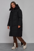 Оптом Пальто утепленное молодежное зимнее женское черного цвета 52326Ch в Перми, фото 2