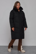 Оптом Пальто утепленное молодежное зимнее женское черного цвета 52326Ch в Кемерово, фото 3