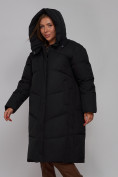 Оптом Пальто утепленное молодежное зимнее женское черного цвета 52326Ch в Саратове, фото 6