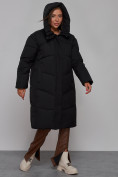 Оптом Пальто утепленное молодежное зимнее женское черного цвета 52326Ch в Ульяновске, фото 7