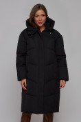 Оптом Пальто утепленное молодежное зимнее женское черного цвета 52326Ch в Омске, фото 9