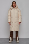 Оптом Пальто утепленное молодежное зимнее женское светло-бежевого цвета 52326SB в Сочи