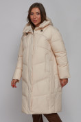 Оптом Пальто утепленное молодежное зимнее женское светло-бежевого цвета 52326SB в Тольятти, фото 11