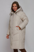 Оптом Пальто утепленное молодежное зимнее женское светло-серого цвета 52326SS, фото 10