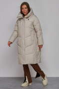 Оптом Пальто утепленное молодежное зимнее женское светло-серого цвета 52326SS в Уфе, фото 2