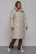 Оптом Пальто утепленное молодежное зимнее женское светло-серого цвета 52326SS в Саратове, фото 3