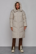Оптом Пальто утепленное молодежное зимнее женское светло-серого цвета 52326SS в Омске, фото 5