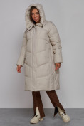 Оптом Пальто утепленное молодежное зимнее женское светло-серого цвета 52326SS, фото 6