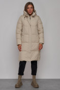 Оптом Пальто утепленное молодежное зимнее женское бежевого цвета 52328B в Сочи