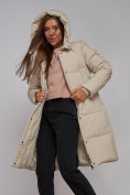 Оптом Пальто утепленное молодежное зимнее женское бежевого цвета 52328B в Самаре, фото 16