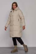 Оптом Пальто утепленное молодежное зимнее женское бежевого цвета 52328B, фото 2